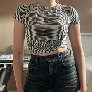 Forever 21 black and white striped crop top with twist front